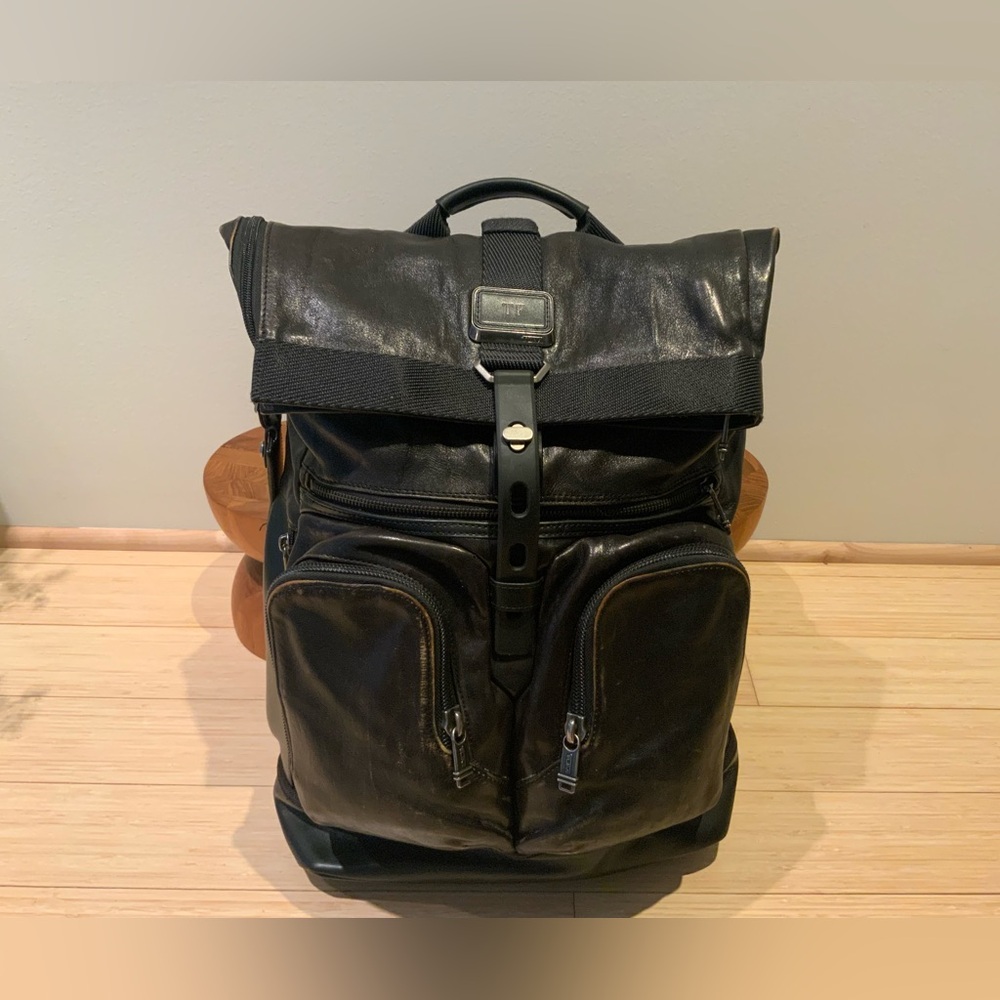 Tumi Alpha Bravo Luke leather rolltop backpack